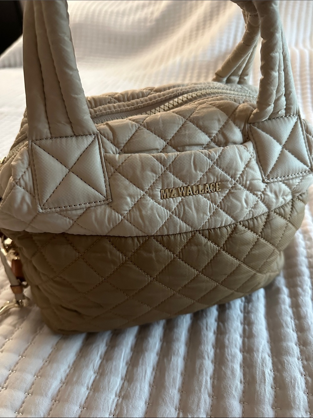 MZ WALLACE Two-Tone Quilted Tote in Cream and Tan Small - Picture 7 of 16